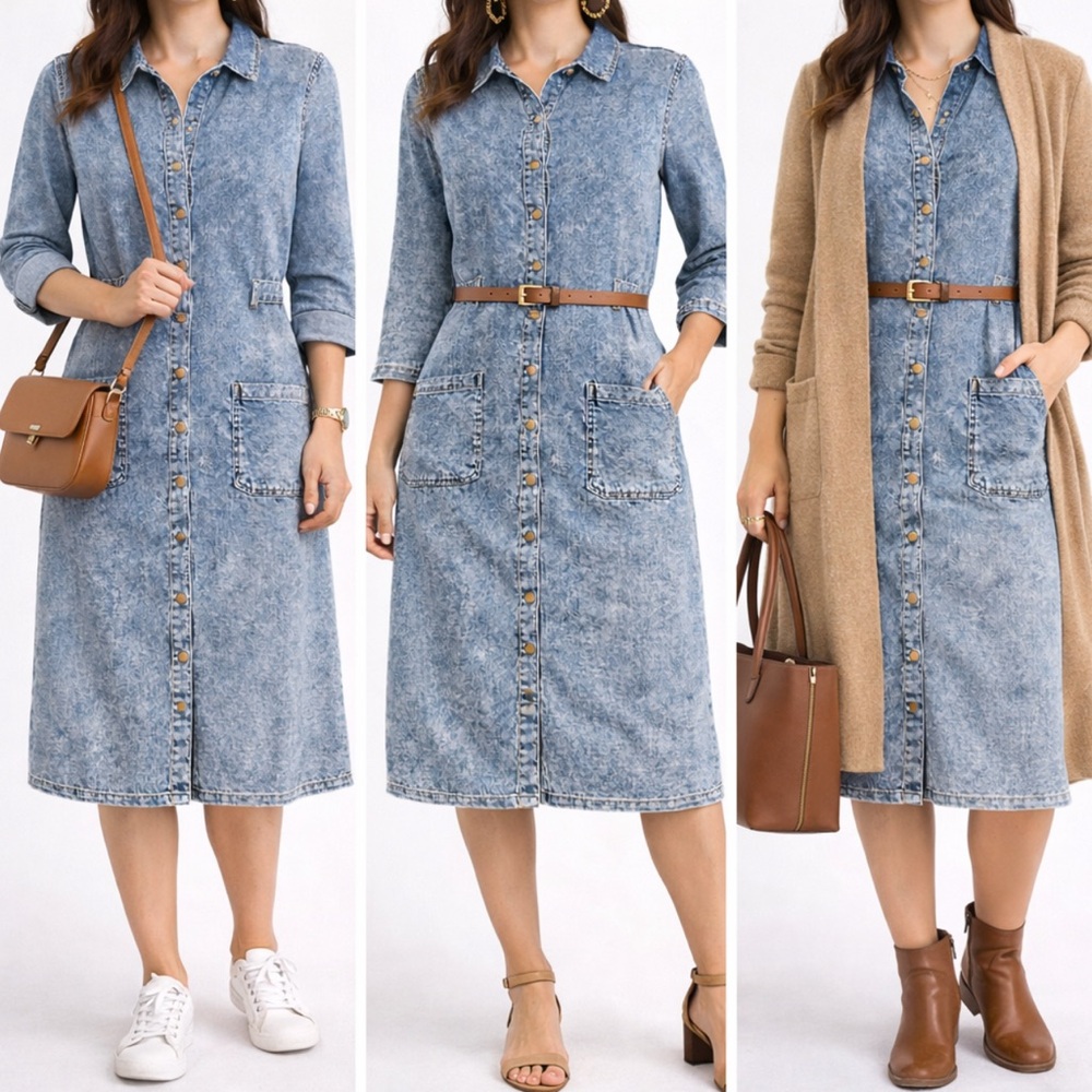 NWT long blue Denim Button-Down collared Dress size XL